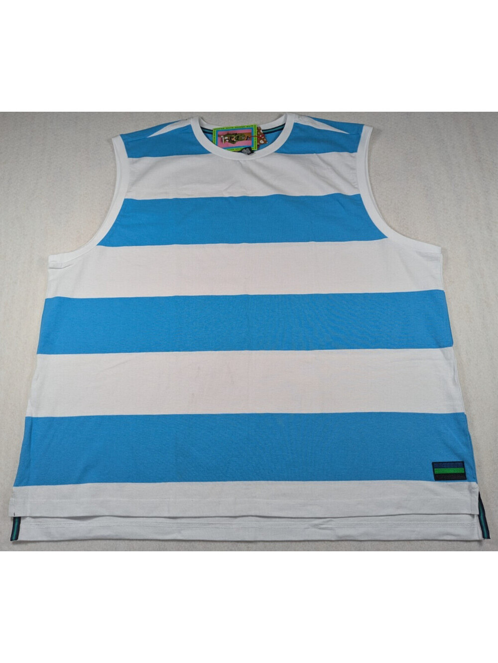 Houston White - Sleeveless Cotton Tank Top Blue/White Striped - Size: 4XL
